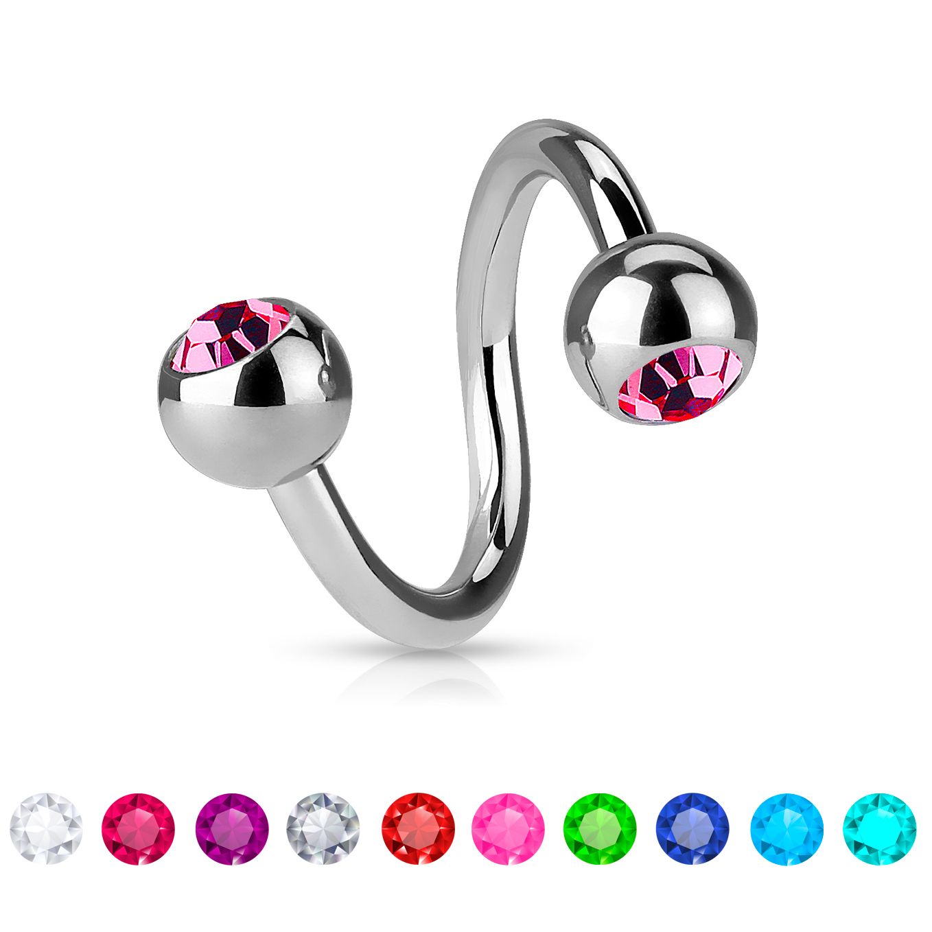 Piercing spirála z chirurgické oceli s kamínky