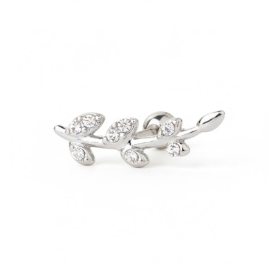 Piercing do ucha s lístky zdobenými kamínky