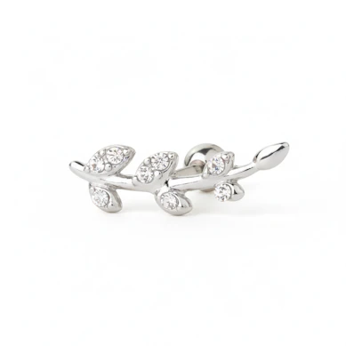 Piercing do ucha s lístky zdobenými kamínky