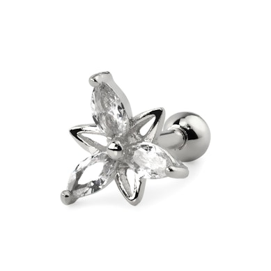 Piercing do ucha s květinou ze třech kamínků