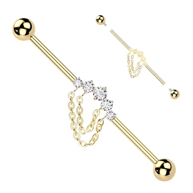 Titanová industrial činka s kamínky a řetízky