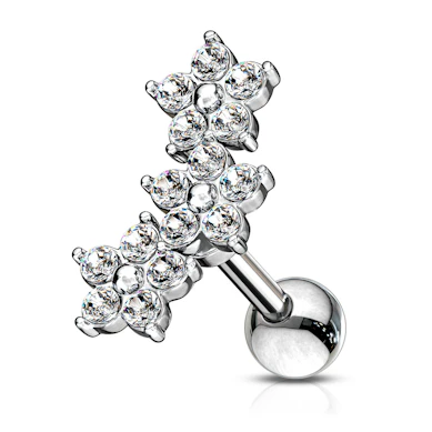 Piercing do ucha se 3 květinami z kamínků