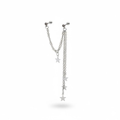 Tragus/helix piercing s řetízkem a hvězdičkami