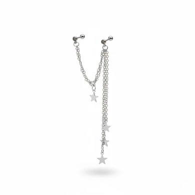 Tragus/helix piercing s řetízkem a hvězdičkami