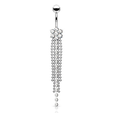 Piercing do pupíku s květinou a přívěskem s řetězy