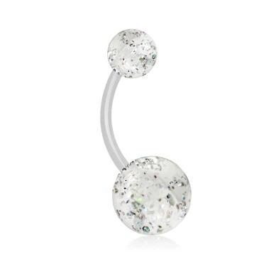 Akrylátový piercing do pupíku s kuličkami se třpytkami