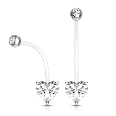 Těhotenský piercing do pupíku s kamínkem ve tvaru srdce
