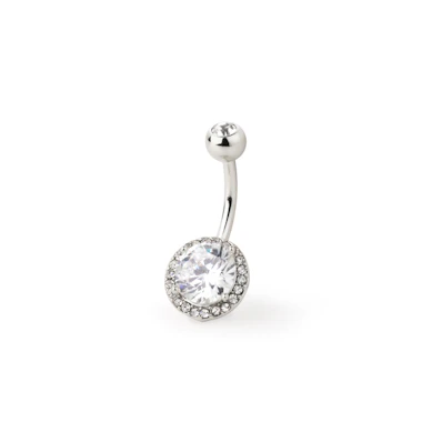 Piercing do pupíku s velkým čirým kamínkem