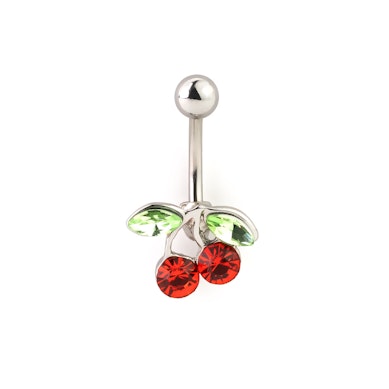 Piercing do pupíku s třešněmi s červenými kamínky