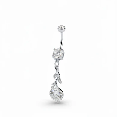 Piercing do pupíku s přívěskem ve tvaru větvičky s křišťálovými kamínky