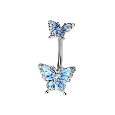 Dvojitý motýlkový piercing do pupíku