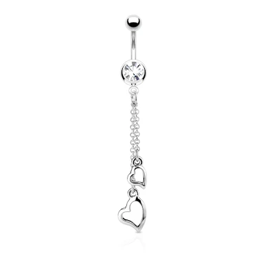 Piercing do pupíku s přívěskem se srdíčky