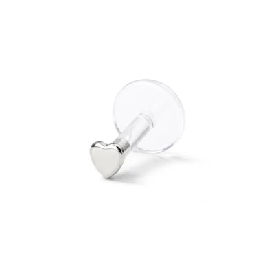 Zlatá 14kt labreta se srdíčkem-14k bílé zlato / PTFE