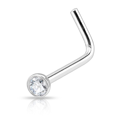 Titanový piercing do nosu zahnutý do &quot;L&quot; s kamínkem