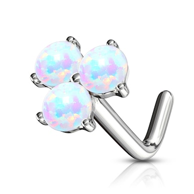 Zlatý 14kt piercing do nosu zahnutý do &quot;L&quot; se třemi opálovými kamínky