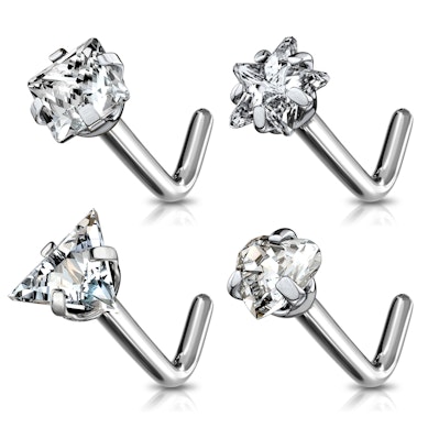 Titanový piercing do nosu zahnutý do &quot;L&quot; s různými motivy