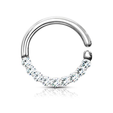Septum piercing s půlkruhem zdobeným kamínky