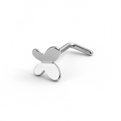 Titanový šperk do nosu zahnutý do "L" s motýlem