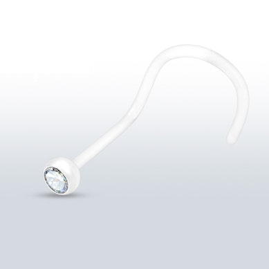 PTFE zahnutý piercing do nosu s kamínkem v různých barvách