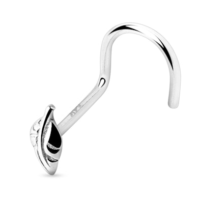 Zlatý 14kt zahnutý piercing do nosu s listem