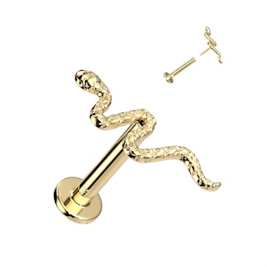 Push-in labreta z 14k zlata s propracovaným hadem