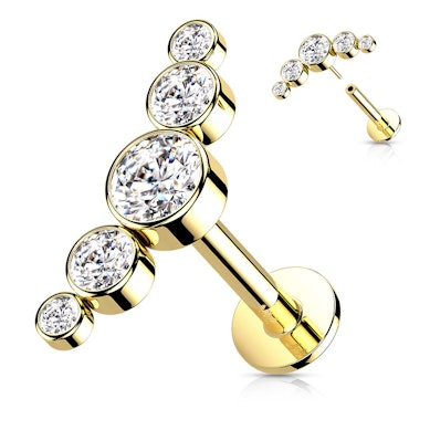 Push-in labreta z 14k zlata s 5 kulatými kamínky