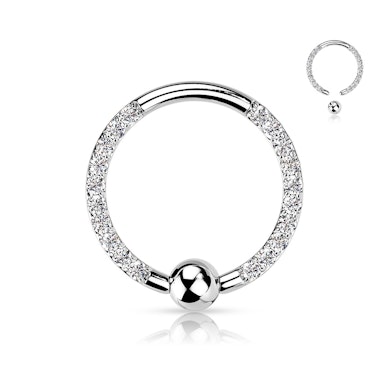 Titanový kroužek s korálkem vpředu a kamínky po stranách