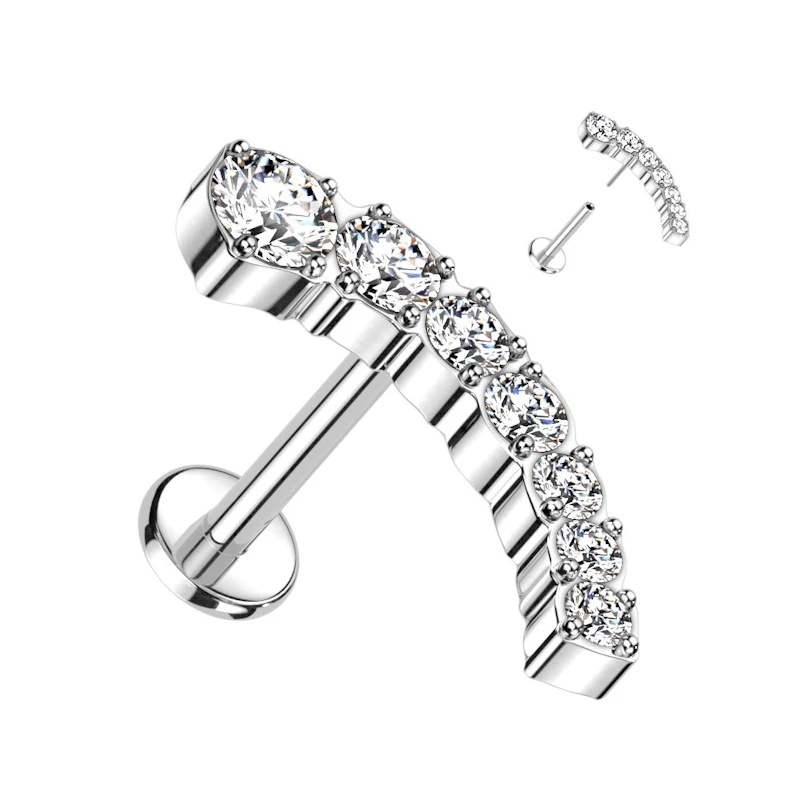 Nádherná titanová push-in labreta se zakřiveným topem