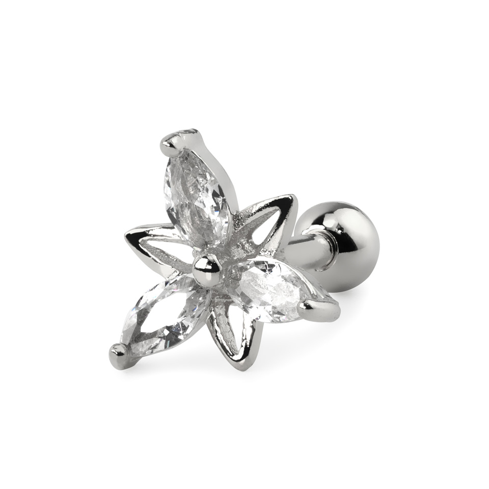 Piercing do ucha s květinou ze třech kamínků