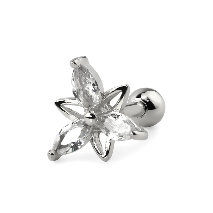 Piercing do ucha s květinou ze třech kamínků