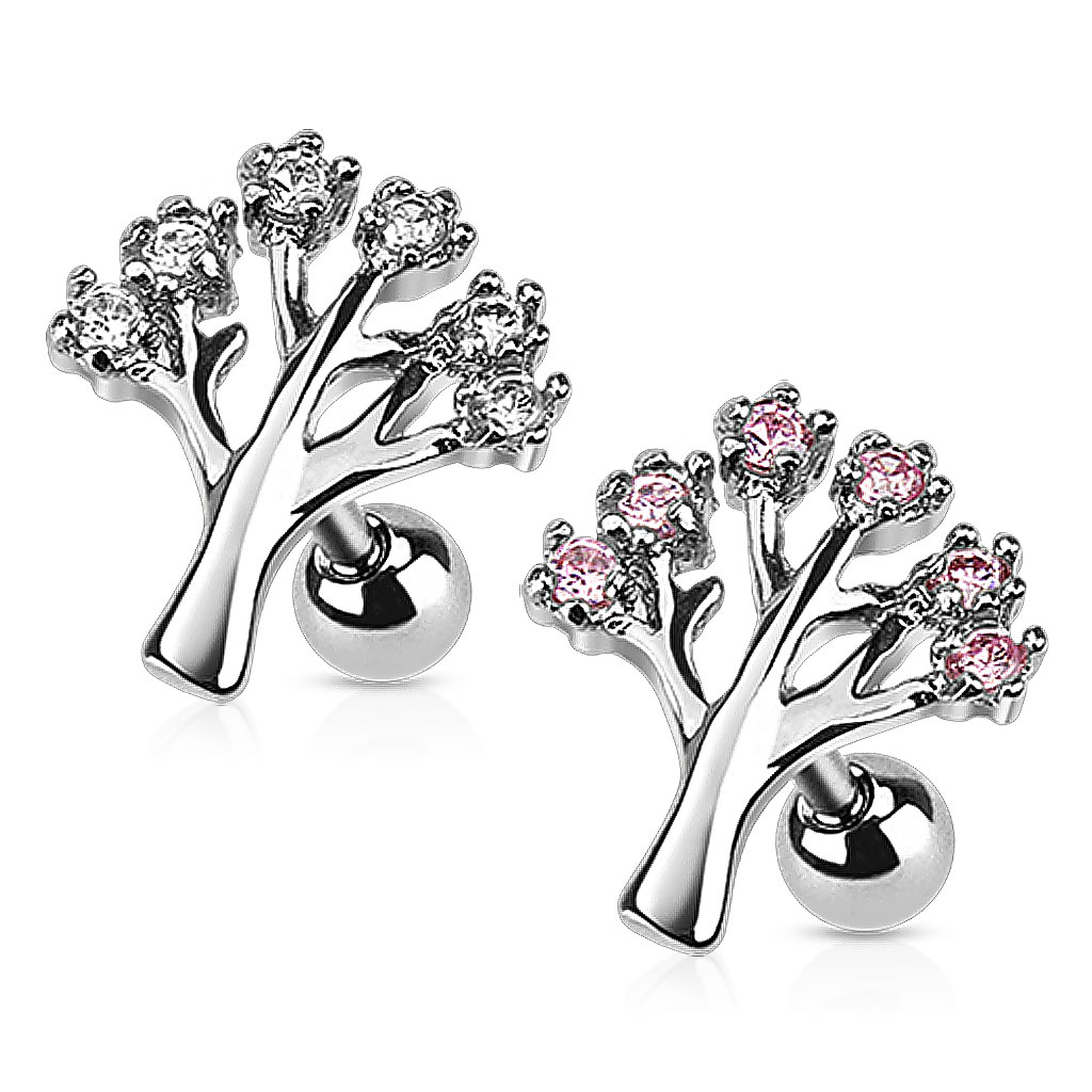 Tragus piercing se stromkem s krystaly