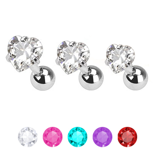 Sada piercingů do ucha s kamínky ve tvaru srdce