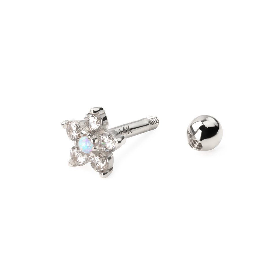 Zlatý 14kt piercing do ucha s květinou a opalitem