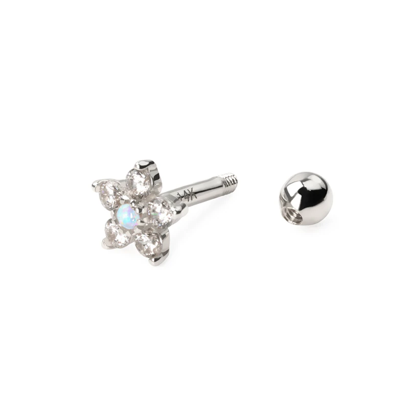 Zlatý 14kt piercing do ucha s květinou a opalitem