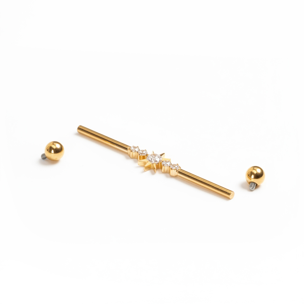 Titanová industrial činka s hvězdou a kamínky