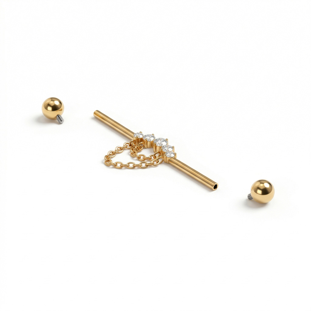 Titanová industrial činka s kamínky a řetízky