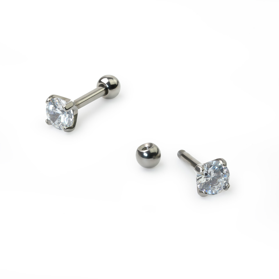 Titanový piercing do ucha s kulatým kamínkem