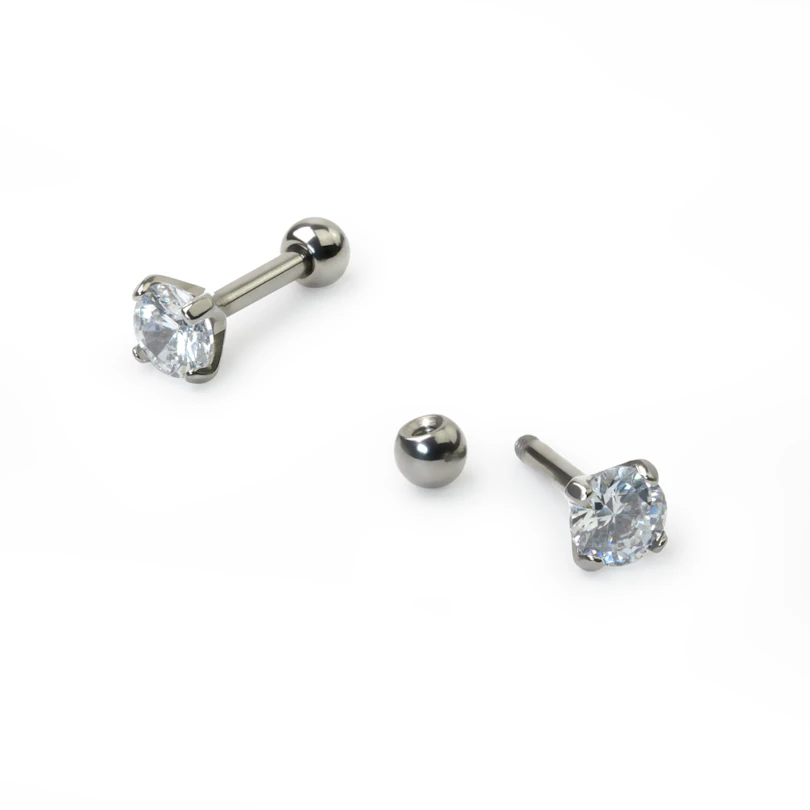 Titanový piercing do ucha s kulatým kamínkem