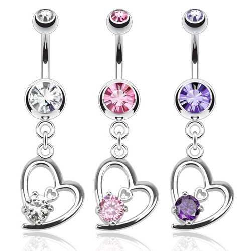 Piercing do pupíku se srdíčky a kamínky