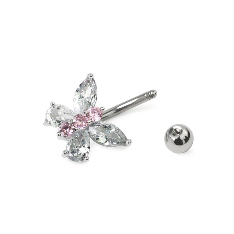 Piercing do pupíku s motýlem z krystalů