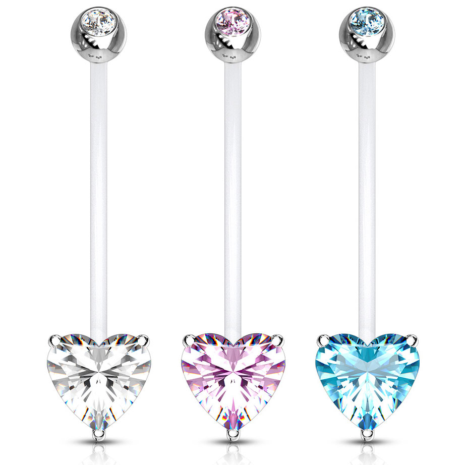 Těhotenský piercing do pupíku s kamínkem ve tvaru srdce