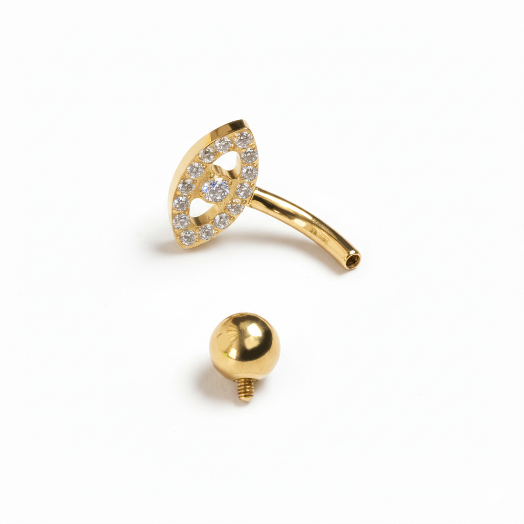 Titanová činka do pupíku se symbolem Evil Eye