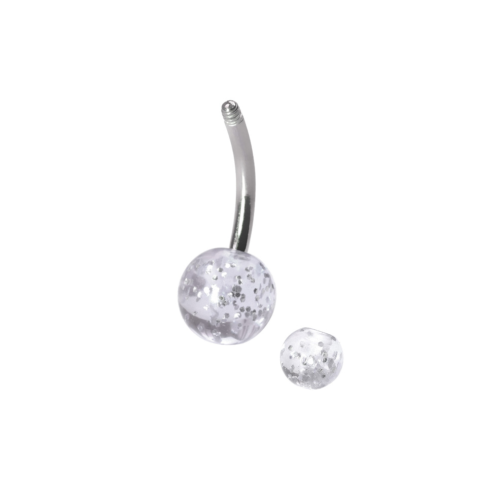 Titanový piercing do pupíku s kuličkami se třpytkami