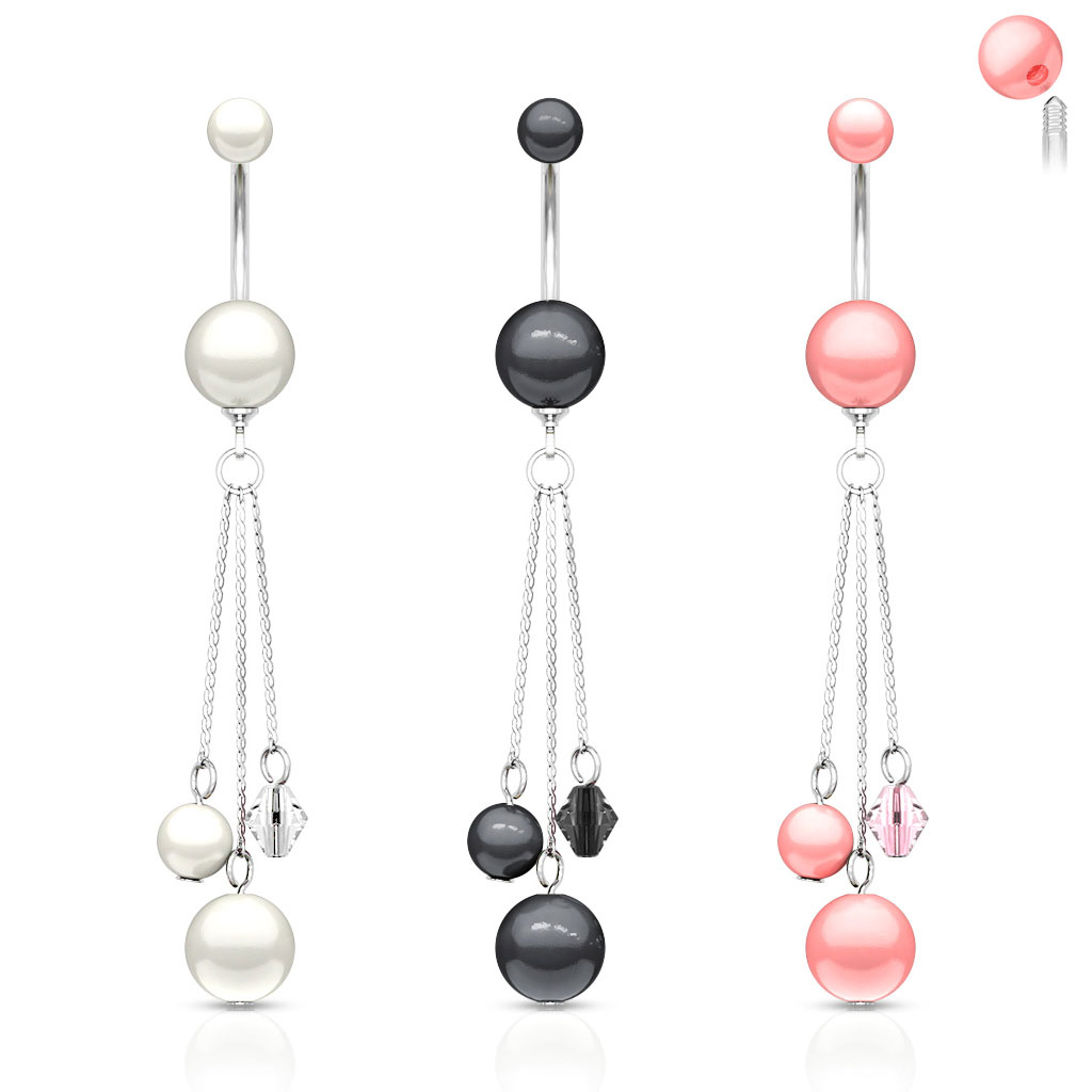 Piercing do pupíku s perlovými kuličkami z akrylátu