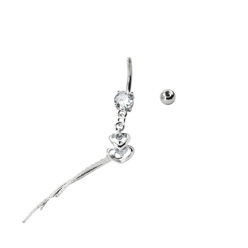 Piercing do pupíku se dvěma srdíčky a kamínky