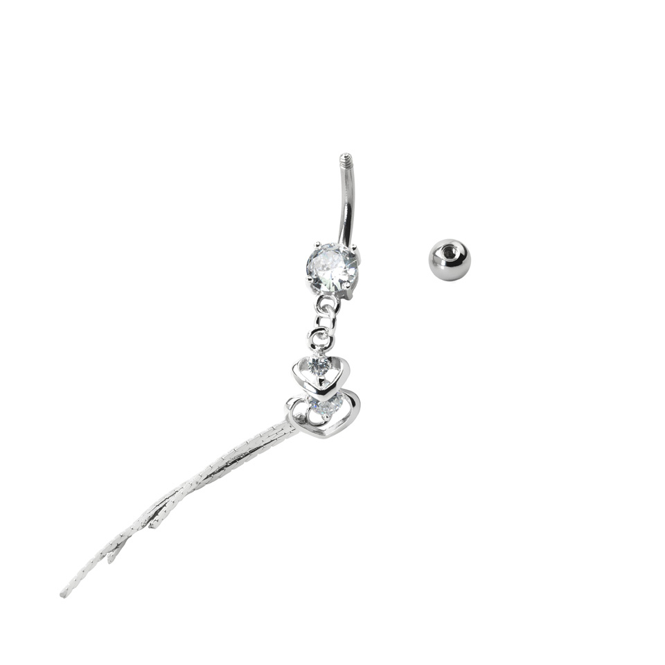 Piercing do pupíku se dvěma srdíčky a kamínky