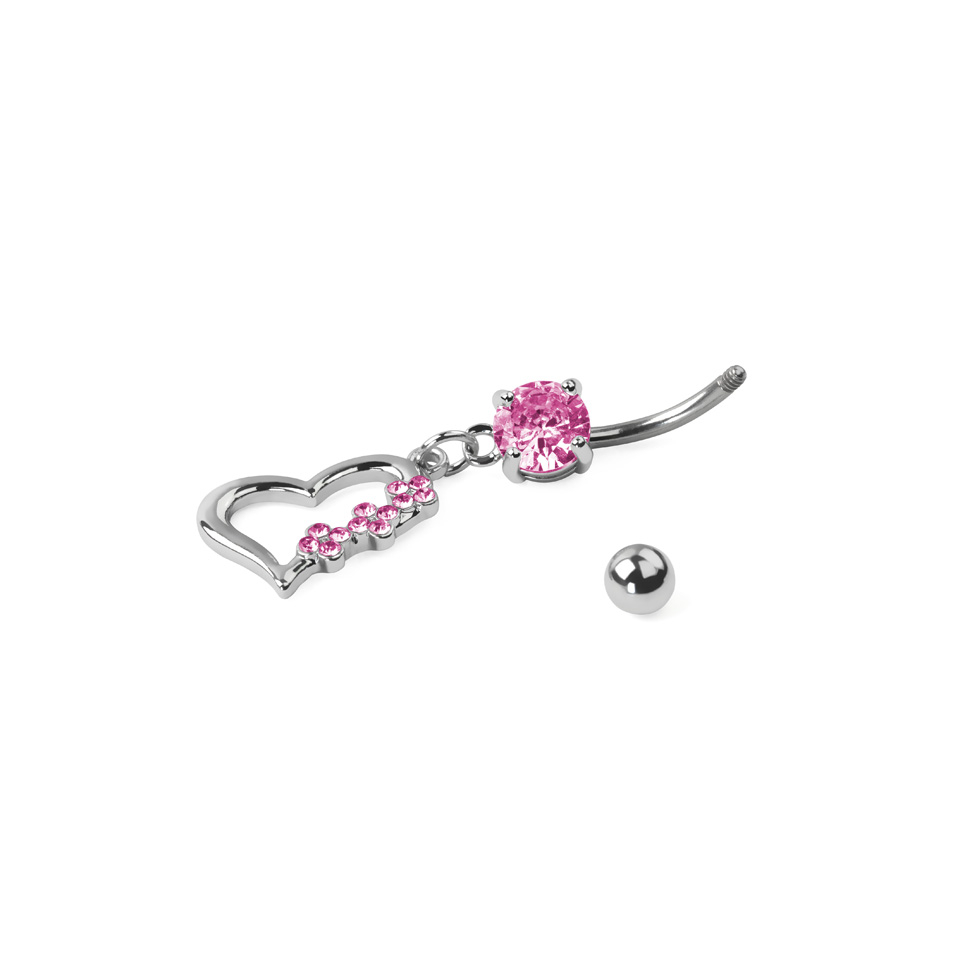 Titanový piercing do pupíku se srdíčkem a kamínky