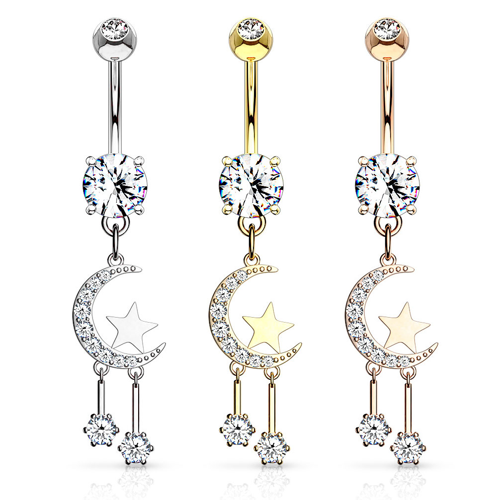 Piercing do pupíku s měsíčkem a hvězdami