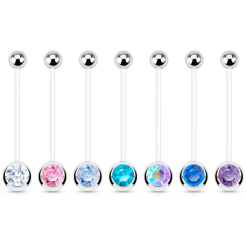 Těhotenský piercing do pupíku s kamínkem v různých barvách