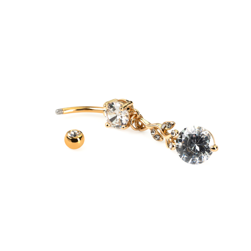 Piercing do pupíku s přívěskem ve tvaru větvičky s křišťálovými kamínky